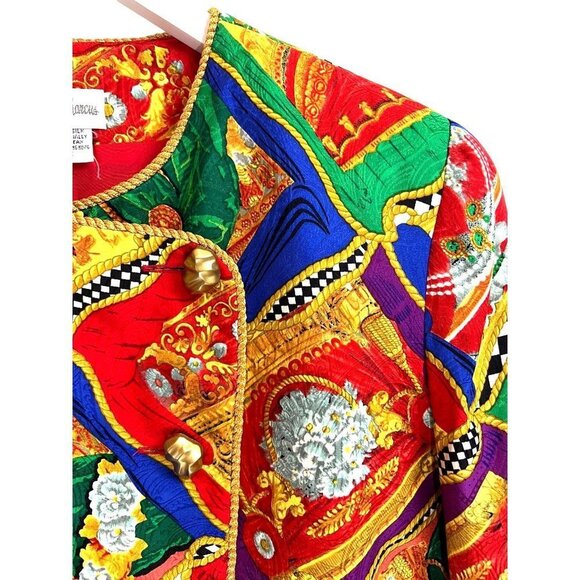 Neiman Marcus Jacket Women Size 12 Multi Baroque Printed 80"s Silk DB Vintage - Picture 4 of 5